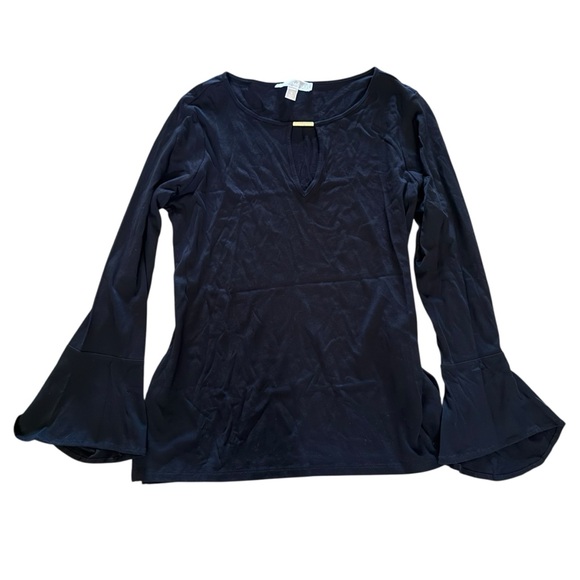 Michael Kors Tops - Michael Kors Bell Sleeve Gold Bar Black Long Sleeve Top Womens Medium